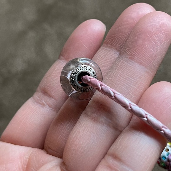 Pandora Genuine Pink Leather Bracelet w/ 9 Charms - Picture 6 of 8